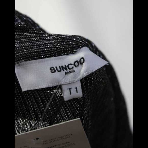 SUNCOO PARIS LYNSEE METALLIC TIE NECK BLOUSE SILVER TOP SZ T1 - Picture 11 of 11